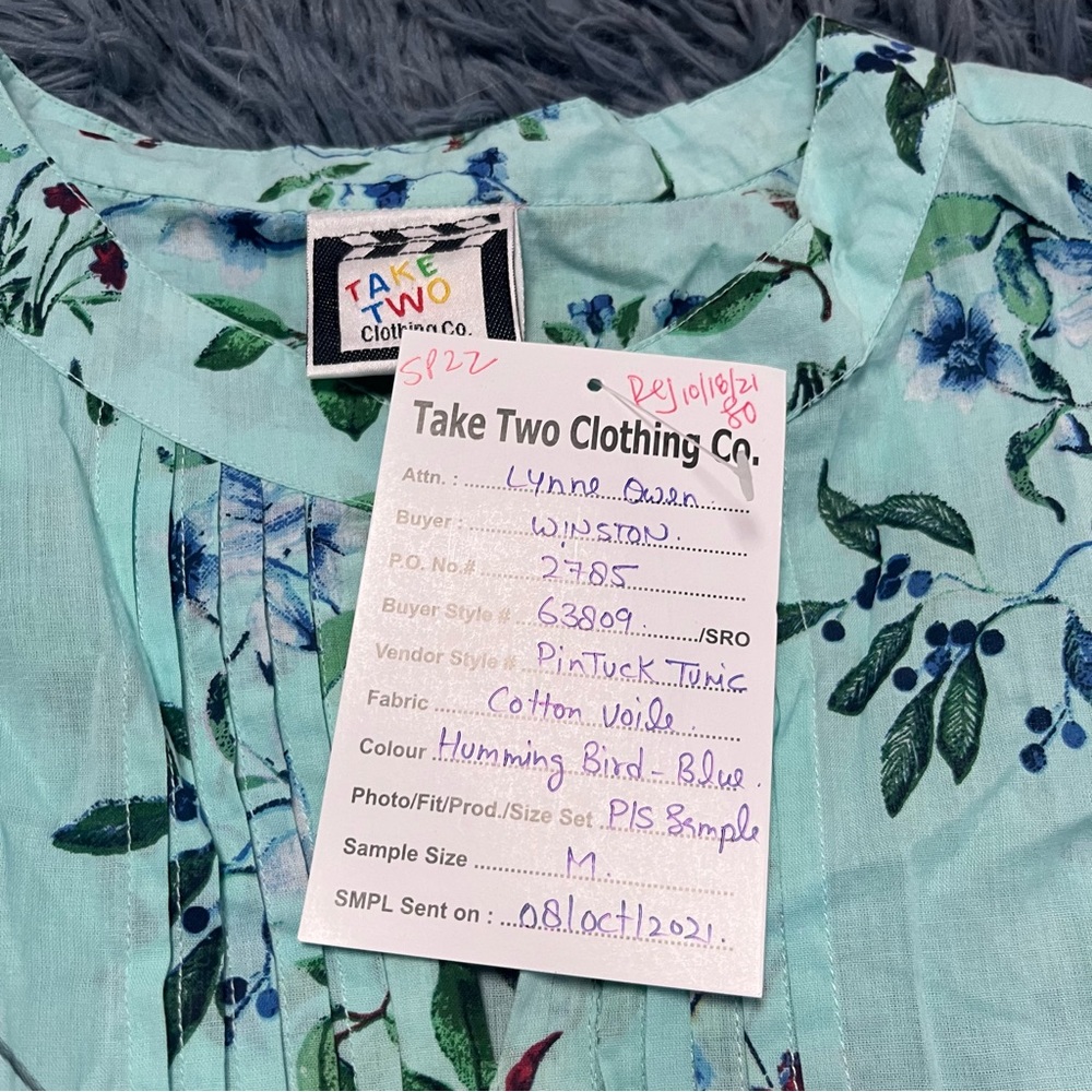 Hummingbird Tunic Blouses or swim coverup in pink and aqua - Picture 5 of 5